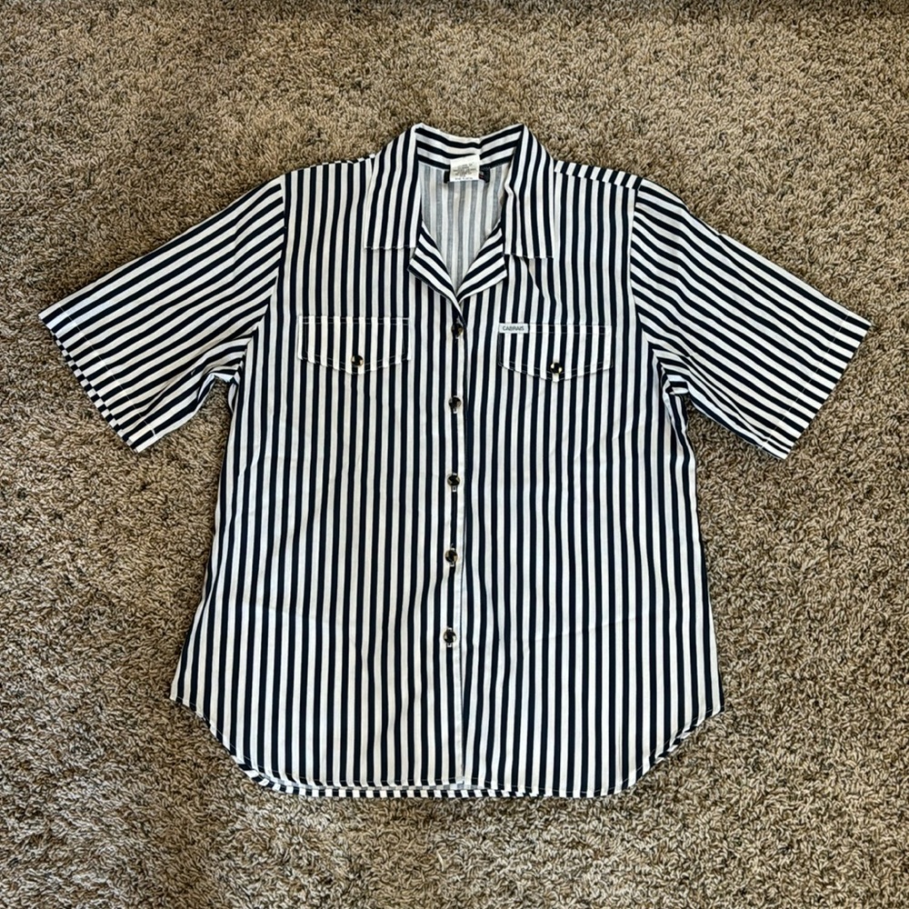 Vintage Striped Button Down Shirt - Black and White